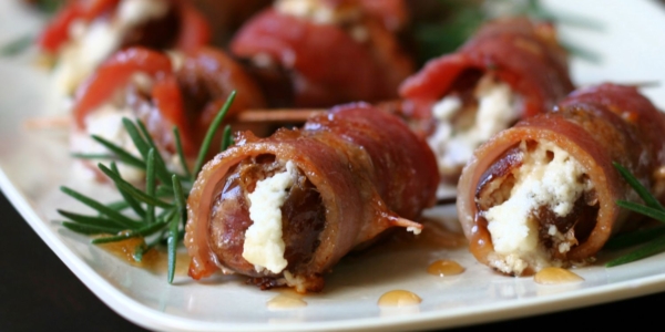 Bacon-Wrapped Dates with Goat Cheese